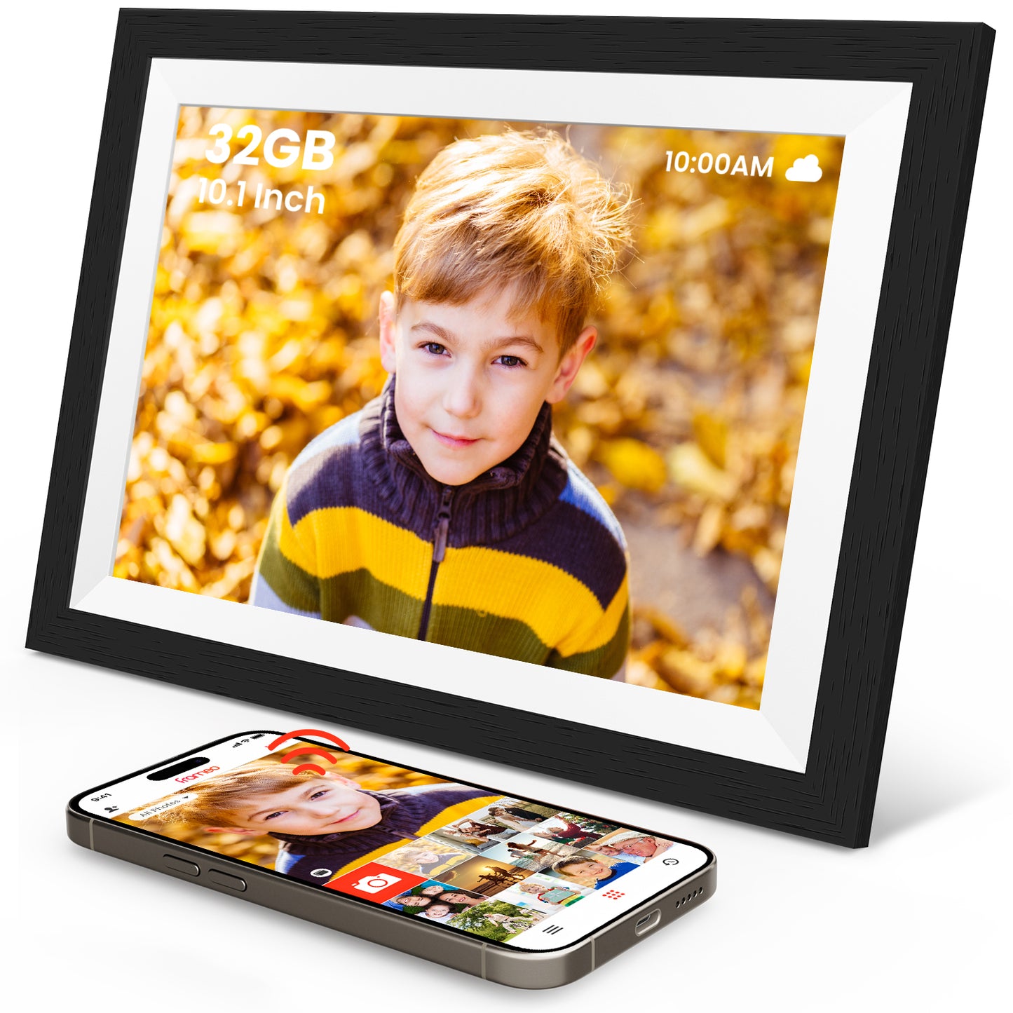 SONVGOO Wooden WiFi Digital Photo Frame, 10.1 Inch Touch Screen Full Perspective IPS HD 1280x800 32GB