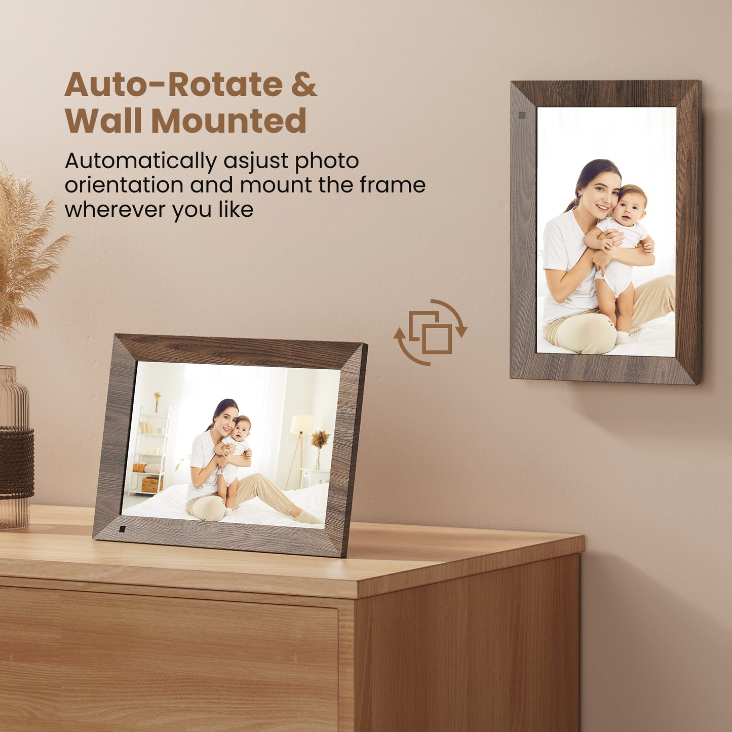 SONVGOO 10.1 inch Wifi Digital Photo Frame, 1280*800 IPS HD Touch Screen Cloud Photo Frame with 32GB, Wooden Brown