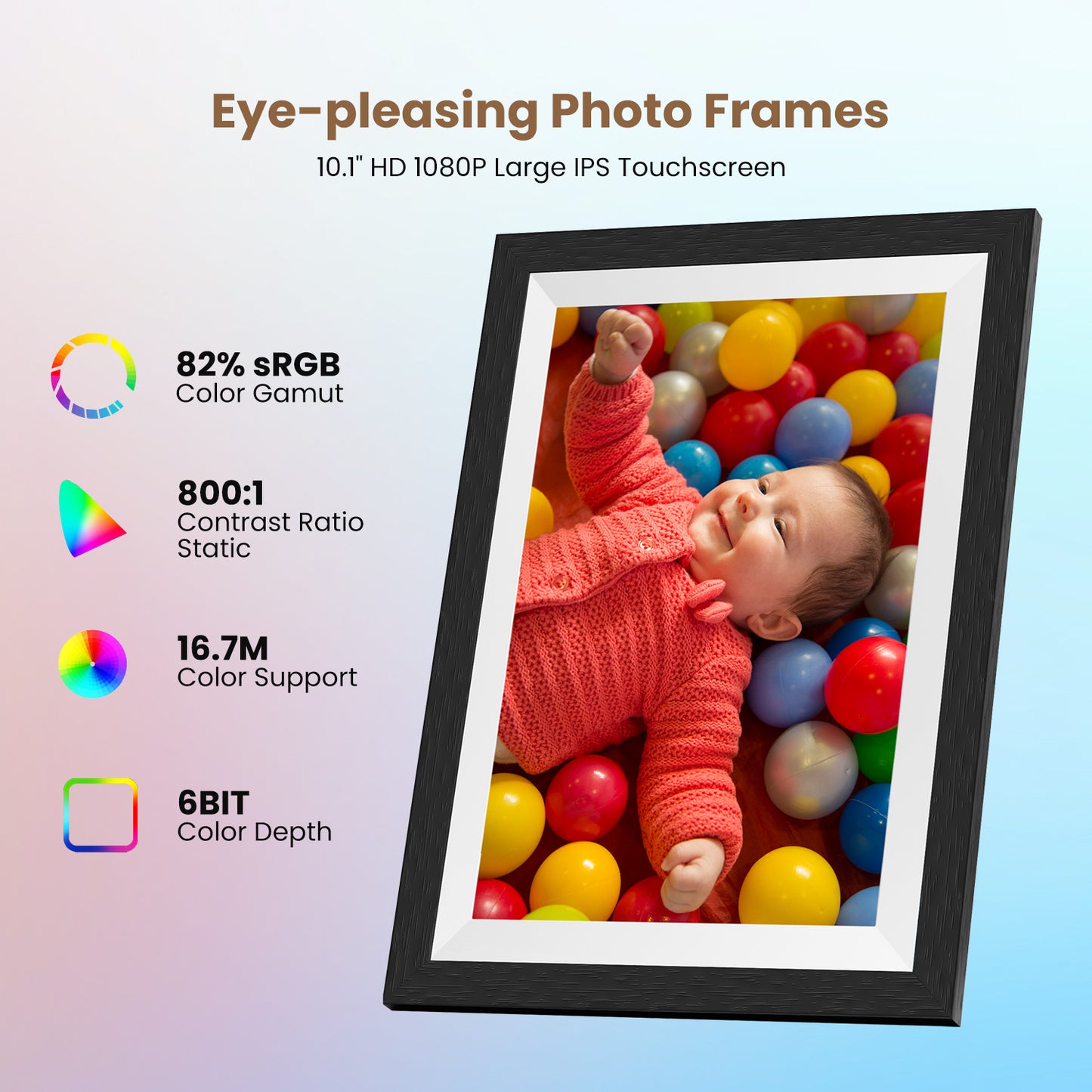 SONVGOO Wooden WiFi Digital Photo Frame, 10.1 Inch Touch Screen Full Perspective IPS HD 1280x800 32GB